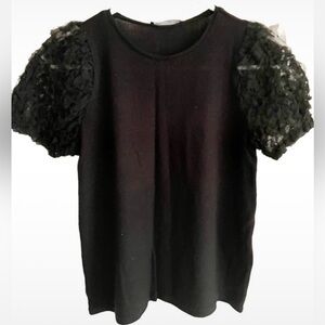 ZARA Black Top with Sheer Puffy Sleeves